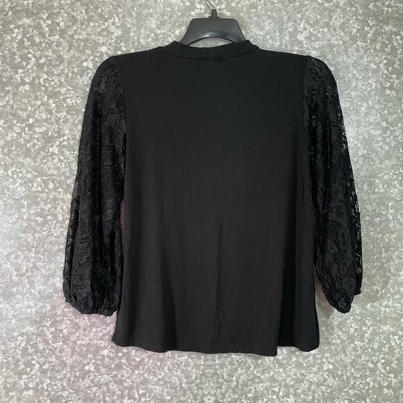 Kim & Cami Women's Black Lace Yoke Boho Goth Blouse - Size Small - Long Sleeves - Picture 6 of 6